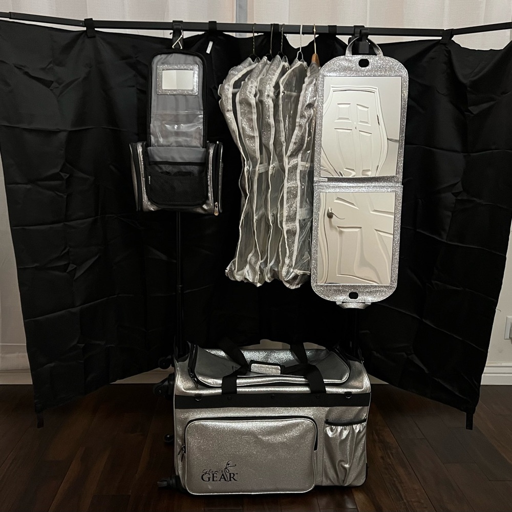 Glam'r Gear Mobile Changing Station™ Dance Duffel Bag with Built-In uHide® Rack.